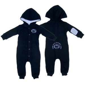navy infant waffle romper Penn State Athletic Logo on left chest, Penn State Nittany Lions on back